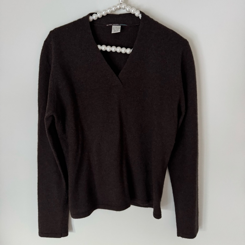 For the republic chocolate brown cashmere vneck sweater